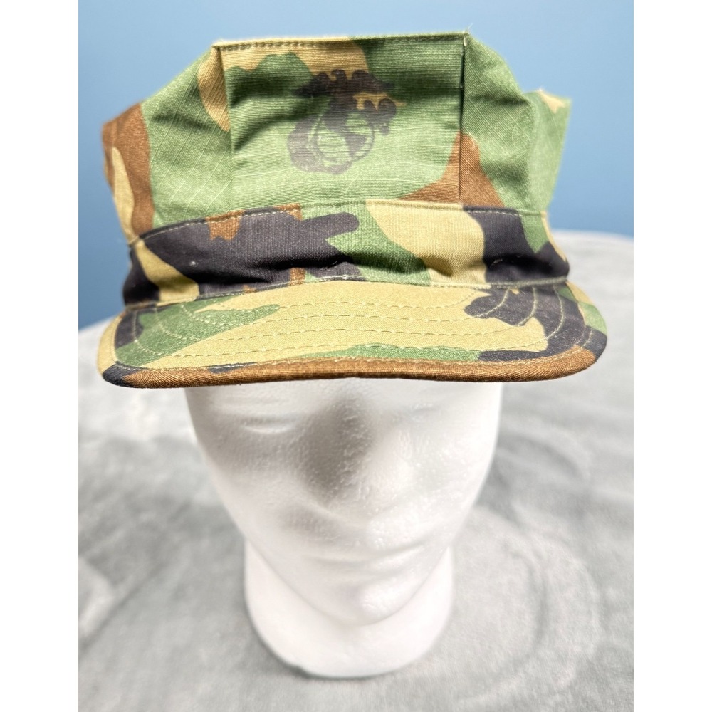USMC Woodland Camo 8 Point Utility Cover Cap Mens Medium EGA Marines